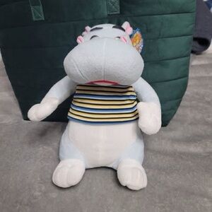 NWT, King Plush Vintage Stuffed Plushie Blue Hippo Stuffed Animal